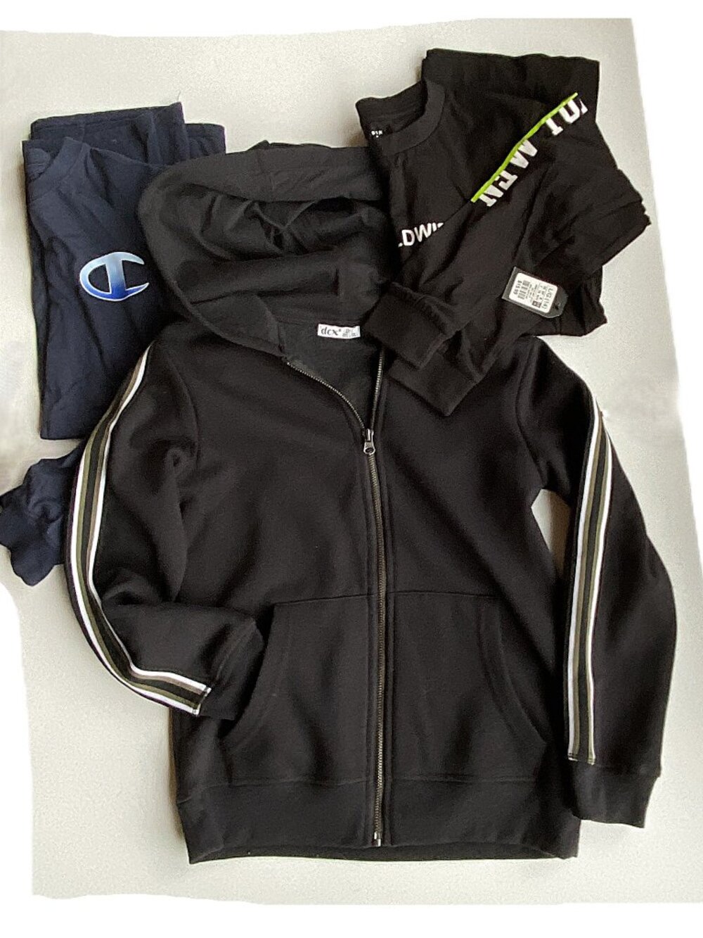2/$20 DEX Black Hoodie, Kids Size M and 2 Long Sleeve T-shirts Set of 3